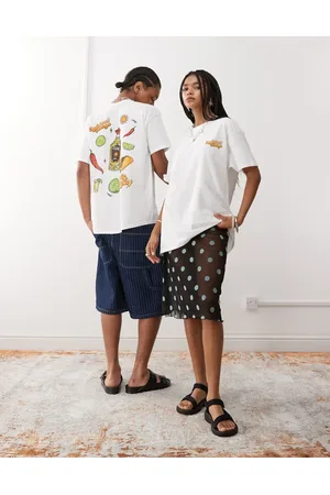 Reclaimed Camiseta blanca unisex extragrande con estampado de tequila y guindillas de
