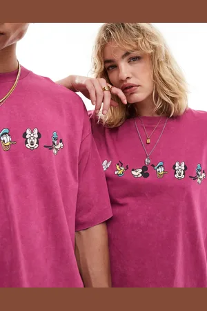 ASOS Camiseta rosa lavado unisex extragrande con estampados de Mickey Mouse y sus amigos de Disney de