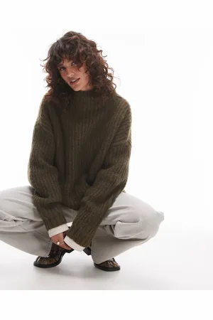 Topshop Jersey extragrande con cuello alto de punto mullido de -Verde