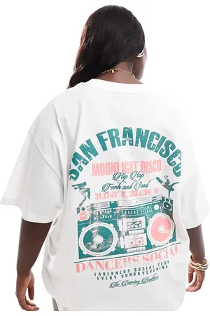 ASOS Camiseta color crema extragrande con estampado gráfico "San Francisco Dance Music" de ASOS DESIGN Curve