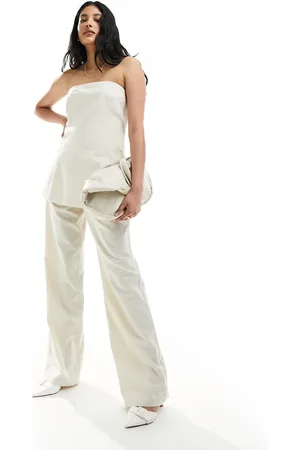 4th & Reckless Pantalones de sastre color de pernera ancha de lino exclusivos de (parte de un conjunto)-Blanco