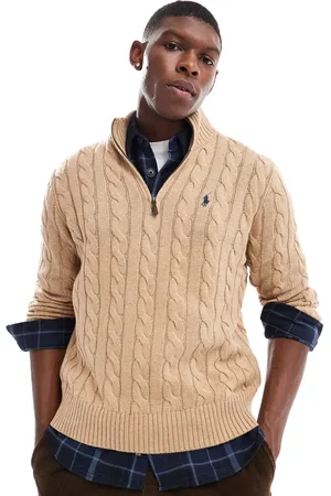 Ralph Lauren Jersey color jaspeado con media cremallera y logo de icono de punto de ochos de algodón hilado Driver de -Beis neutro
