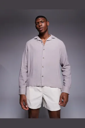 ASOS Camisa gris de corte cuadrado con cuello de solapas de mezcla de lino de