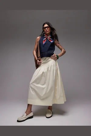 Topshop Falda amarillo pastel de corte amplio con pliegues de popelina de -Blanco