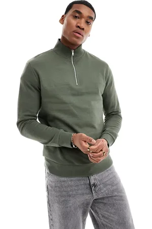 ASOS Sudadera verde medio básica con cremallera corta de