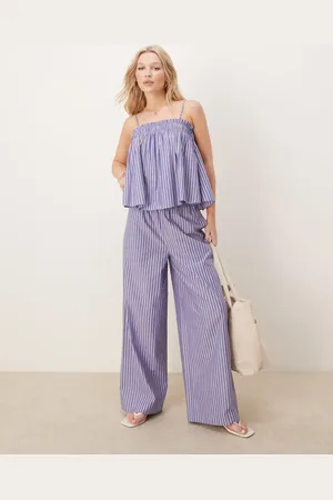 ASOS Pantalones a rayas azules y rojas con cinturilla fruncida de (parte de un conjunto)-Multicolor