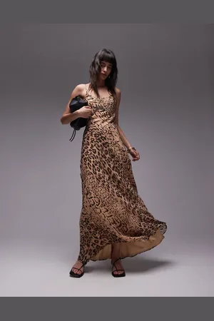 Topshop Vestido lencero largo con estampado animal y abalorios de