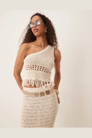 ASOS Top color asimétrico de croché calado de (parte de un conjunto)-Neutro