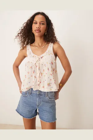 ASOS Top de tirantes con , botones delanteros y ribete de encaje de -Multicolor