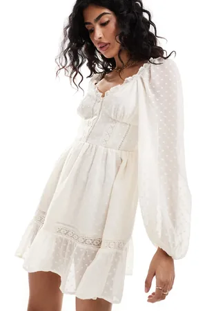 Miss Selfridge Vestido corto blanco con detalle tipo corsé de chifón de