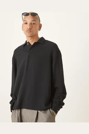 ASOS Camisa negra de corte cuadrado extragrande sin cierres de mezcla de lino de