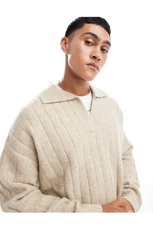 ASOS Jersey color piedra jaspeado extragrande con muesca en el cuello de canalé de -Blanco