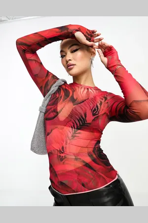 AFRM Top de manga larga con estampado de rosas de malla Kaylee de