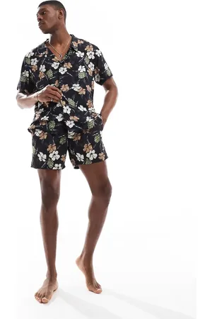 HUGO BOSS Camisa negra de manga corta con estampado floral de BOSS (parte de un conjunto)
