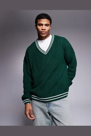 ASOS Jersey extragrande de estilo críquet con ribetes blancos de punto de ochos de