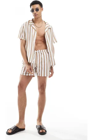 HUGO BOSS Shorts de baño a rayas beis y blancas de Boss (parte de un conjunto)-Blanco