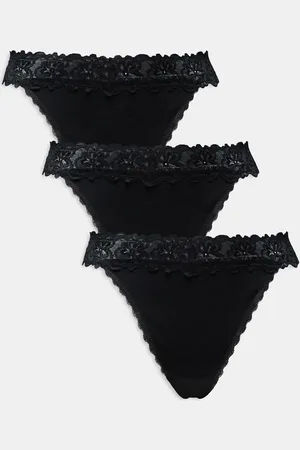 ASOS Pack de 3 tangas negros de algodón con cinturilla de encaje Minnie de ASOS DESIGN Curve