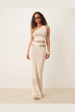 ASOS Falda larga color con flecos de croché calado de (parte de un conjunto)-Neutro