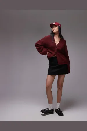 ARKET Cárdigan burdeos con cuello de pico de mezcla de lana y lana de alpaca de -Rojo