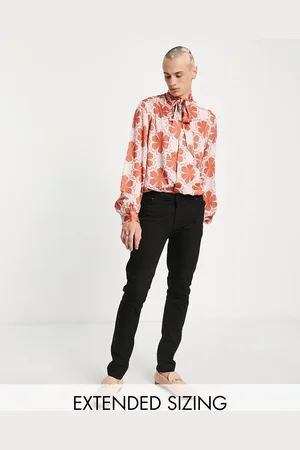 ASOS Camisa con lazada en el cuello, mangas estilo blusón y estampado geométrico estilo años 70 de satén de