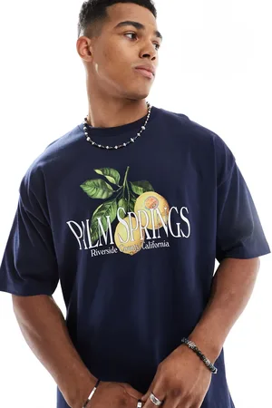 ASOS Camiseta azul marino extragrande con estampado gráfico "Palm Springs" de