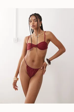 Miss Selfridge Braguitas de bikini de pernera alta con tiras finas de -Rojo