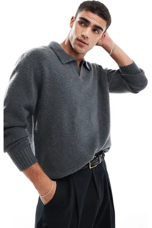 JACK & JONES Polo gris oscuro extragrande de punto mullido de