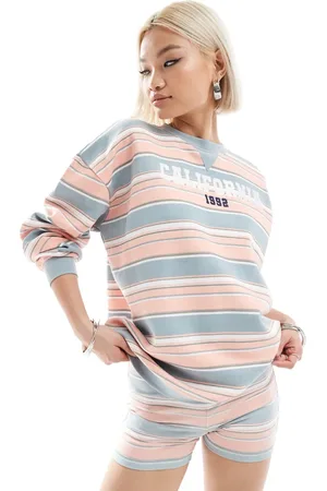 Daisy Street Sudadera rosa y azul a rayas holgada con bordado "California" de (parte de un conjunto)-Multicolor