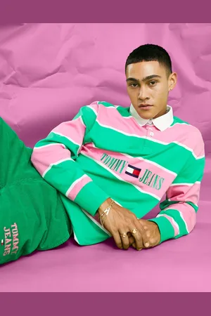Tommy Hilfiger Polo de rugby a rayas verdes y rosas de algodón de la colección cápsula Acid de -Multicolor