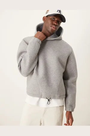 ASOS Sudadera gris jaspeado de corte cuadrado extragrande con capucha de fieltro efecto neopreno premium de