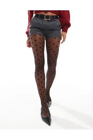 VERO MODA Medias negras con estampado de lunares grandes de