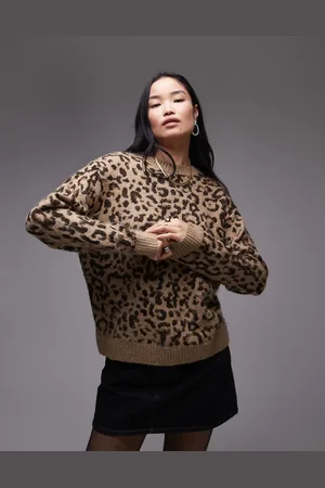 MANGO Jersey extragrande con estampado de leopardo y cuello redondo de