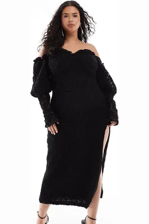 ASOS Vestido midi con escote Bardot y lazo en la espalda de croché de Curve