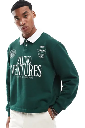 ASOS Sudadera verde extragrande estilo polo de rugby con estampado de