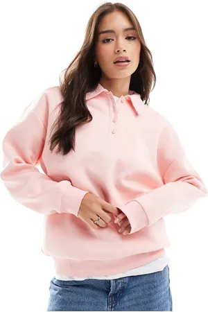 ASOS Sudadera rosa pastel con detalle de cuello panadero de
