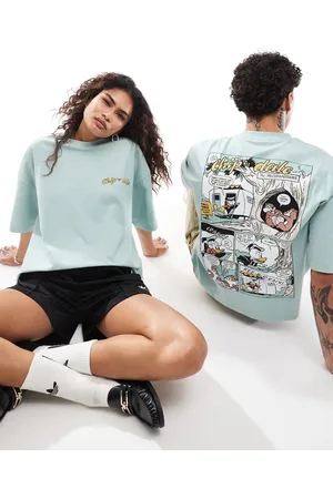 ASOS Camiseta azul unisex de corte cuadrado extragrande con estampado de cómic de "Chip & Dale" de Disney de -Gris