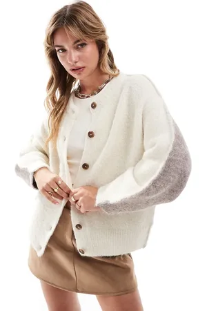 ASOS Cárdigan beis con diseño color block y cuello redondo de