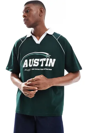 ASOS Polo verde oscuro extragrande con estampado gráfico de deporte y paneles de Airtex de