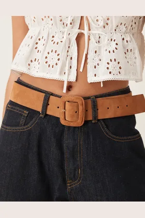 ASOS Cinturón marrón para cintura y cadera con hebilla forrada de ante de