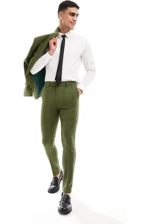 ASOS Pantalones de traje de corte pitillo con patrón de espiga de Wedding-Verde