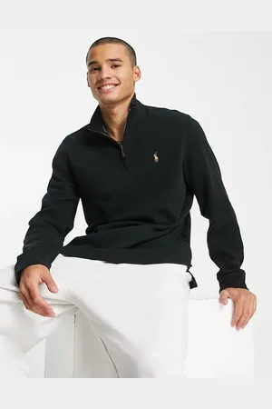 Ralph Lauren Sudadera negra con media cremallera y logo de punto doble de