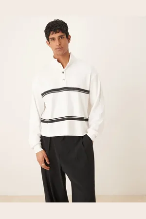 ASOS Sudadera extragrande a rayas de corte cuadrado con hombros caídos y cuello alzado de tejido acanalado ligero de