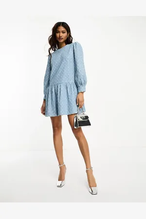 Never Fully Dressed Vestido vaquero corto amplio de jacquard con abalorios de -Plateado