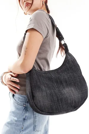 Glamorous Bolso de hombro vaquero lavado estilo tote con diseño de media luna de