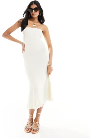 Style Cheat Vestido midi color con escote palabra de honor de punto de -Blanco