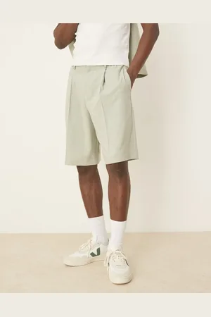 ASOS Pantalones cortos de traje verde de corte ancho de tejido efecto lino de