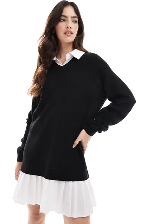 Threadbare Vestido y blanco estilo jersey con detalle de camisa de