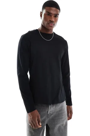 ASOS Camiseta negra básica de manga larga con cuello redondo de
