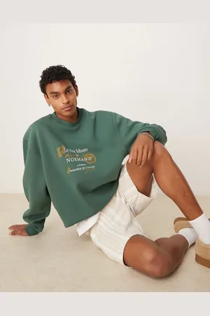 ASOS Sudadera verde extragrande con bordado y estampado en el pecho de