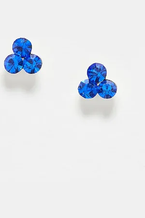 Kingsley Ryan Pendientes de botón azul con diseño de gemas de -Plateado